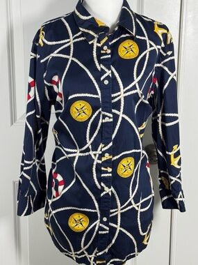 Lauren Ralph Lauren 1X Nautical Rope Anchor Cotton Button Shirt Coastal Preppy